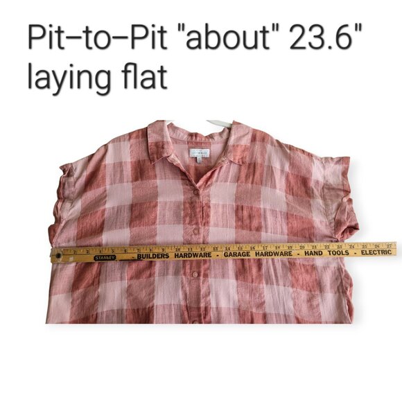 Lucky Brand Linen Cotton Blush Plaid Top XL - Picture 8 of 10